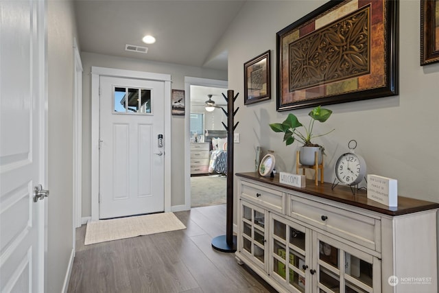 entryway featuring dark wood-type flooring