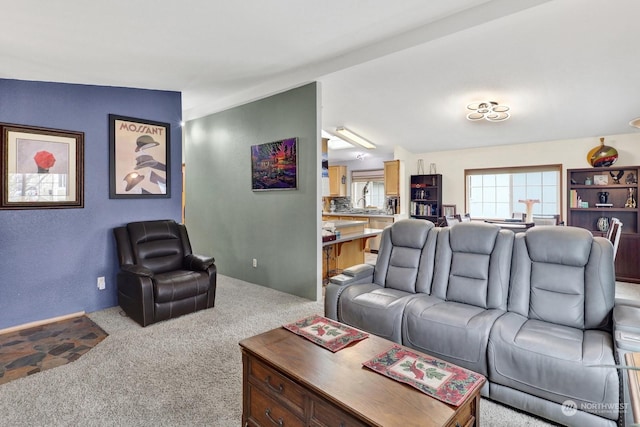 living room featuring light colored carpet