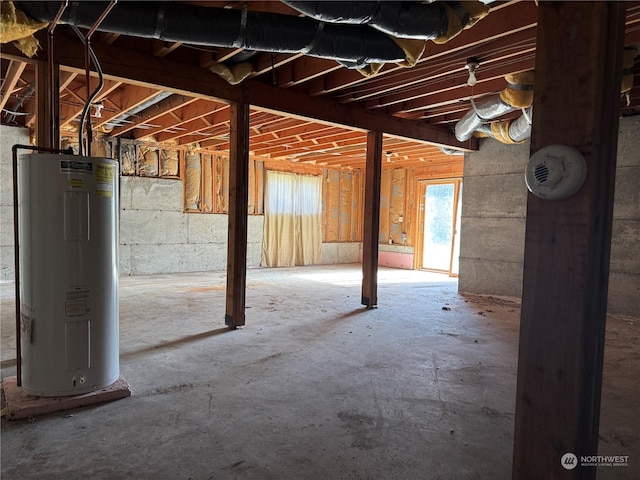 basement featuring electric water heater