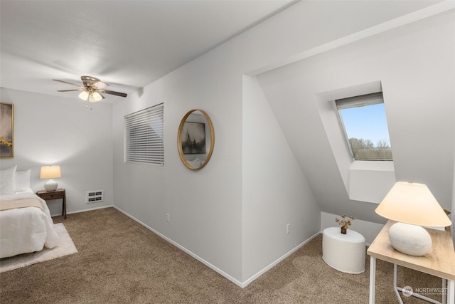 bedroom featuring carpet flooring and ceiling fan