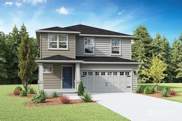 view of front facade featuring a garage and a front yard