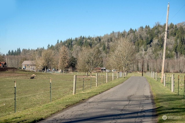 view of street with a rural view