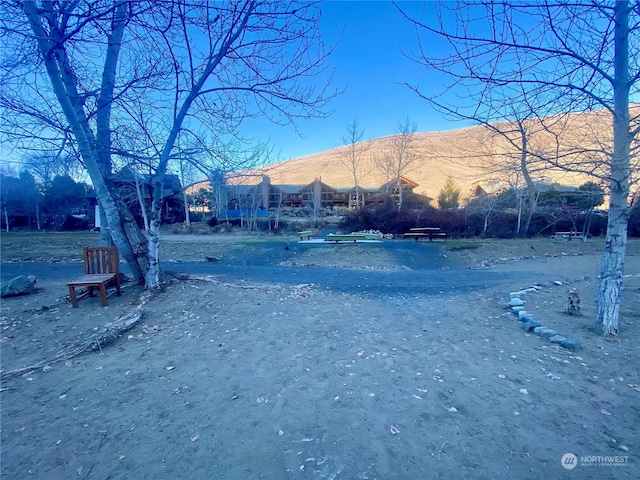 view of yard featuring a mountain view