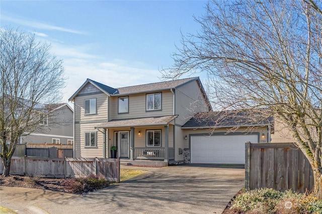 front facade with a garage and a porch