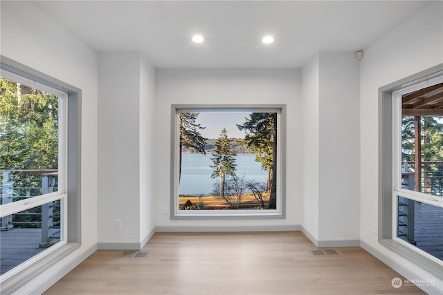 interior space with light hardwood / wood-style flooring