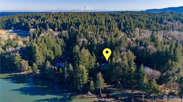 birds eye view of property featuring a water and mountain view