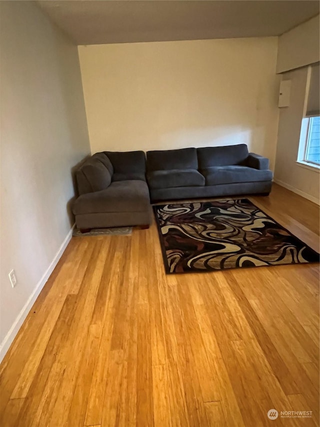 living room with light hardwood / wood-style flooring