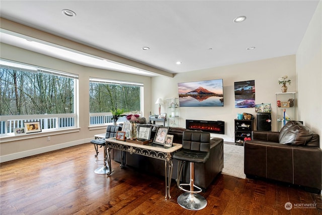 living room with dark wood-type flooring