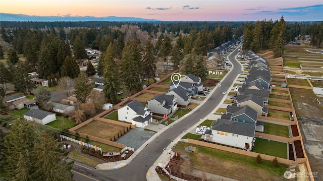 view of aerial view at dusk