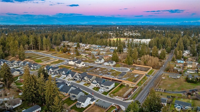 view of aerial view at dusk