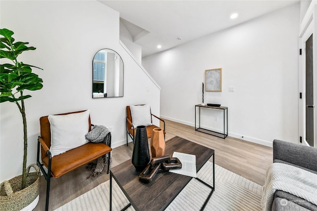 sitting room with light hardwood / wood-style flooring