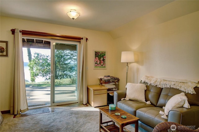 living room featuring light colored carpet