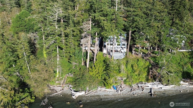 drone / aerial view with a forest view