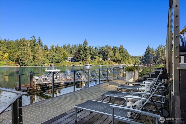 view of dock with a water view