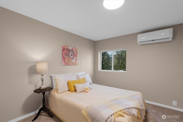 carpeted bedroom featuring a wall mounted AC