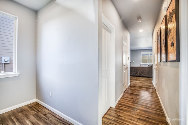 hall with dark hardwood / wood-style floors