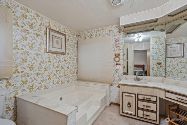 bathroom with vanity and a bathing tub