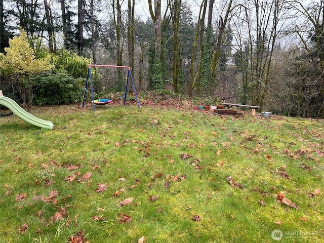 view of yard with a playground