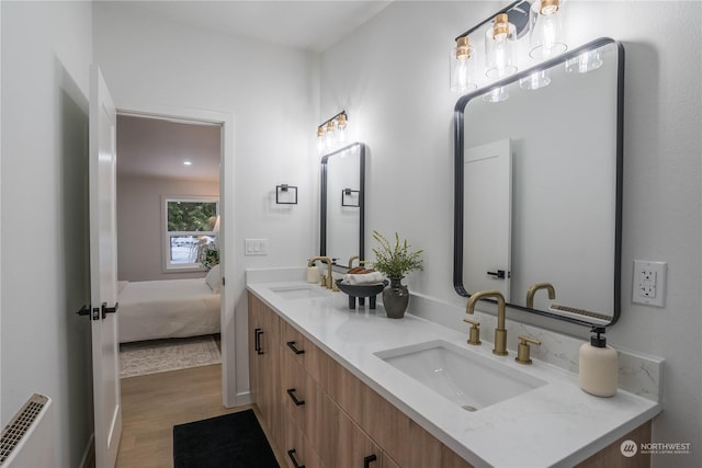 bathroom with vanity and hardwood / wood-style floors