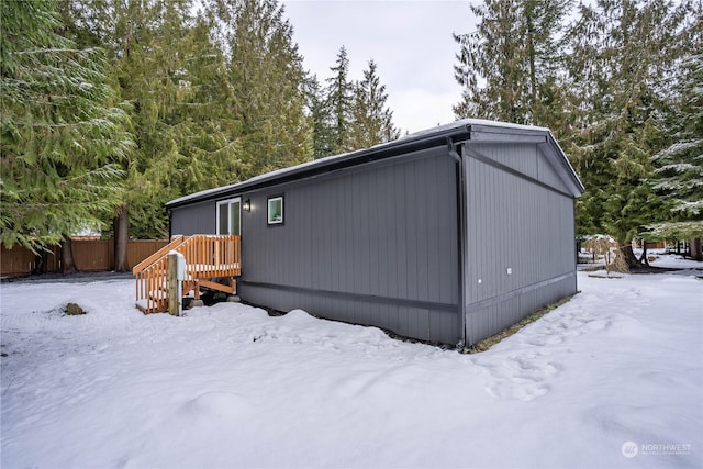 view of snow covered exterior