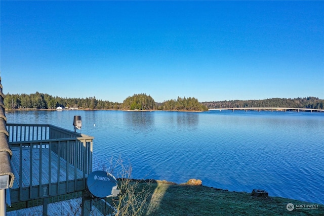 view of dock with a water view