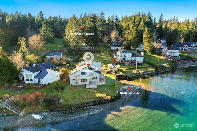 aerial view with a water view