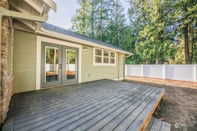 wooden terrace featuring french doors