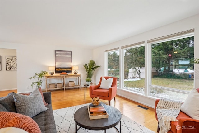 living room with light hardwood / wood-style floors