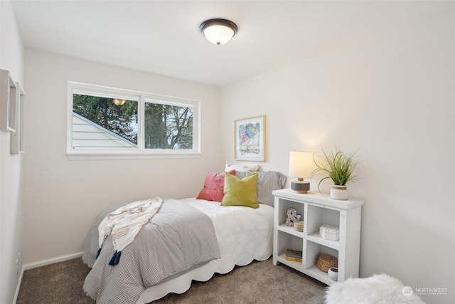 bedroom with dark carpet