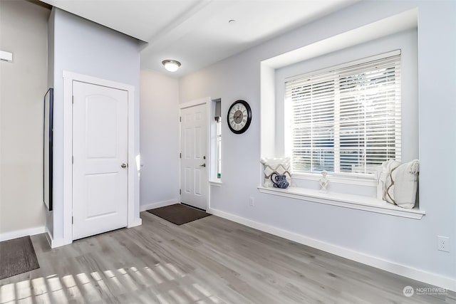 foyer entrance with light hardwood / wood-style floors