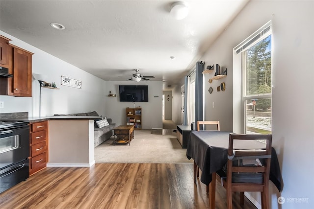 dining room featuring hardwood / wood-style flooring and ceiling fan