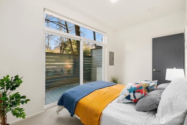 carpeted bedroom featuring electric panel