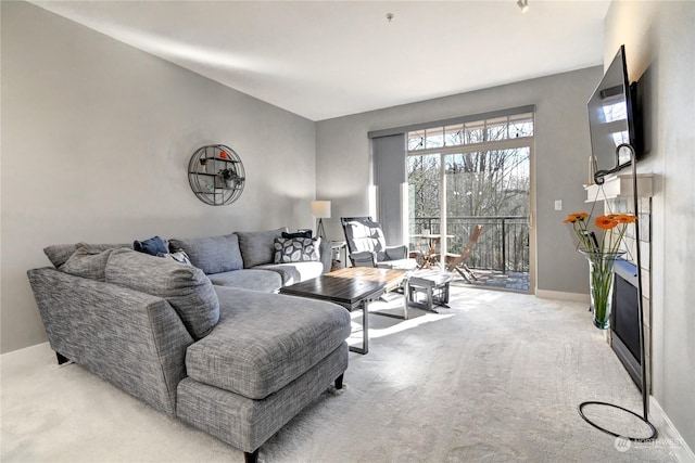 living room with light carpet