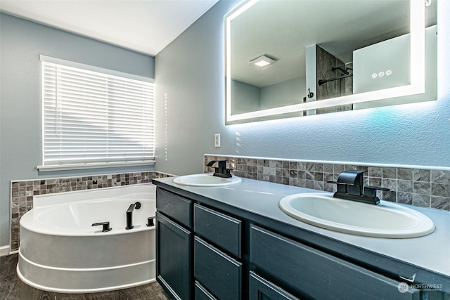 bathroom featuring vanity and a washtub