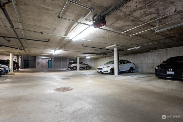 garage with a garage door opener