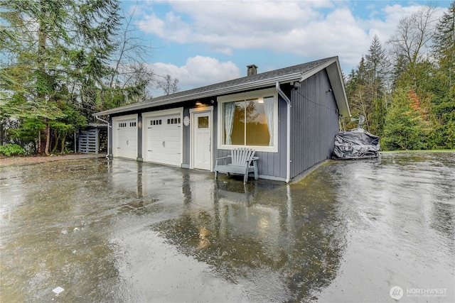 garage with a water view