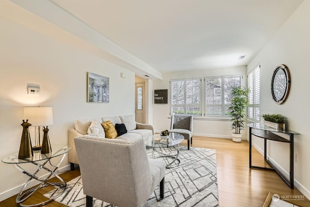 living room with light hardwood / wood-style flooring