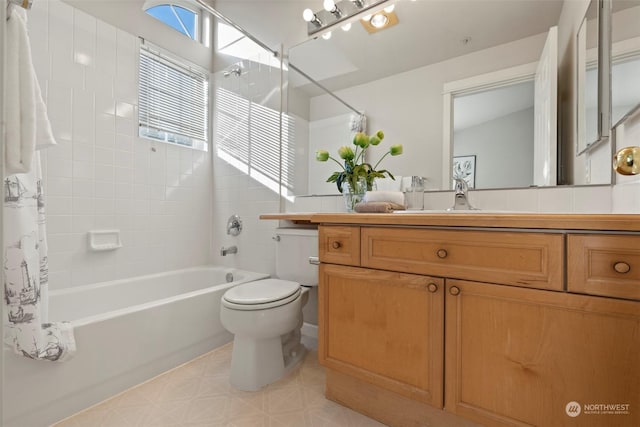 full bathroom featuring shower / tub combo, vanity, and toilet