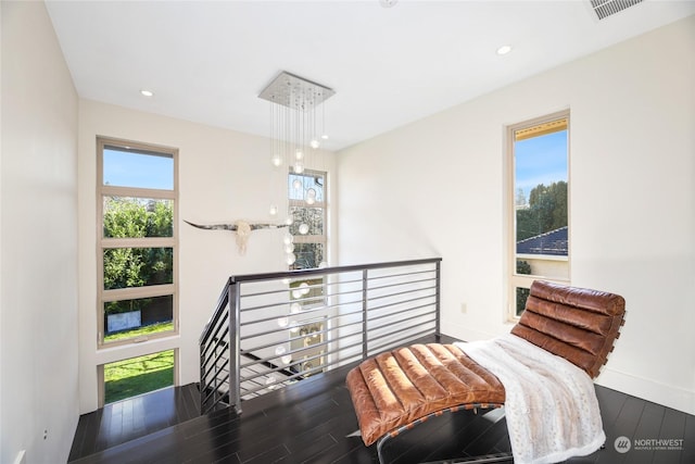 interior space with dark hardwood / wood-style floors