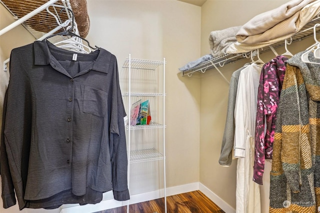 walk in closet featuring dark hardwood / wood-style floors