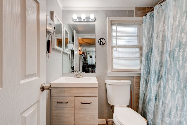 bathroom with vanity, walk in shower, and toilet