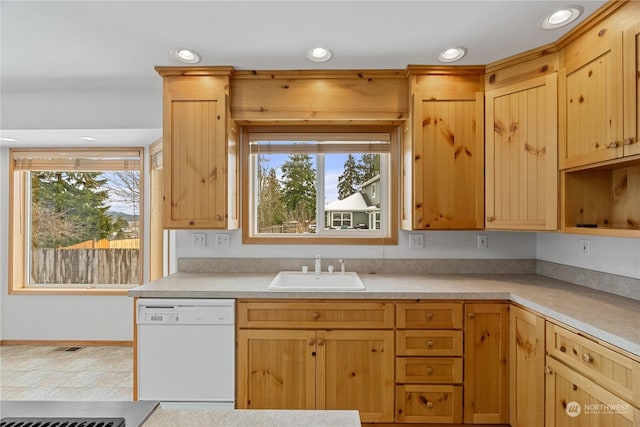 912 Bell Dr, Cosmopolis, WA 98537 - kitchen featuring plenty of natural light, white dishwasher, light countertops, and a sink