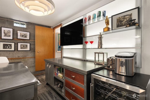 kitchen featuring stainless steel counters and wine cooler