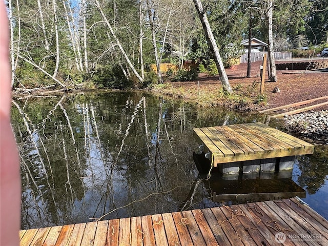 dock area featuring a water view