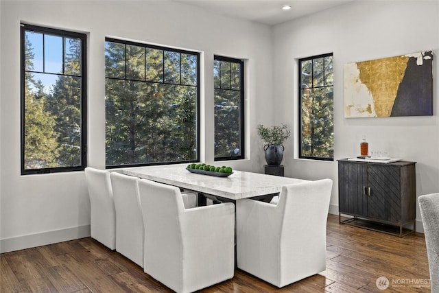 unfurnished dining area with dark hardwood / wood-style floors