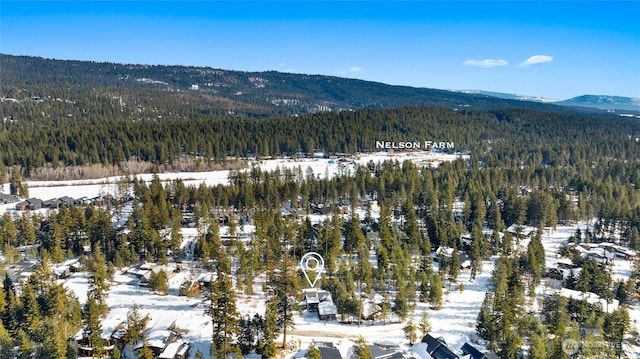 snowy aerial view featuring a mountain view