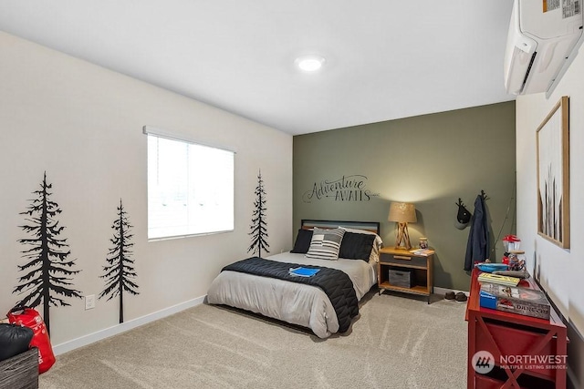 bedroom featuring carpet flooring and a wall mounted AC