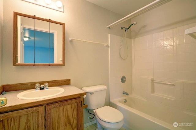 full bathroom featuring vanity, shower / bathing tub combination, and toilet