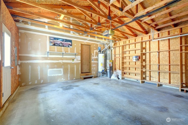 garage featuring water heater