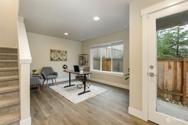 office space featuring wood-type flooring